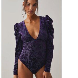 Magic Hour Velvet Bodysuit Deep Sea Combo Purple Medium NWT